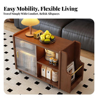 Space-Saving Design Rolling Sofa Side Cabinet Lockable Casters Rolling Table with Storage Rounded Corners Household Furniture Integrated Magazine Rack for Apartment Dwellers, Homeowners, Students, Living Room, Bedroom, Home Office