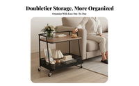 French Vintage aesthetic dual-level Oval Trolley Mobile Design Serving Cart effortless Rolling casters Side Table Multi-Functional for Homeowners, Apartment Dwellers, Entertainers, Living Room, Home Bar, Bedroom, Kitchen