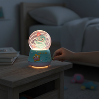 Cute Glowing Snow Globe Music Box with Clownfish Figurine, Creative Resin Desktop Ornament for Kids