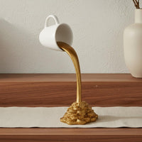 Levitating Coffee Cup Sculpture Resin Craft Pouring Cup Statue Creative Design Spilling Coffee Mug Ornament for Desk