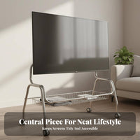 Movable Stainless Steel Floor TV Stand Modern Design TV Floor Stand with Wheels Heavy Duty Freestanding Monitor Mount for Renters, Living Room, Office, Trade Exhibition