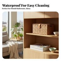 Imitation Rattan Storage Box With Lid Home Organization Side Handles for Parents