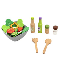 Wooden Salad Set Child-Centered-Influenced Salad Playset Realistic Pretend Play Pretend Play Set with Bowl for Playroom