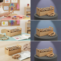 Wooden Hand Bell with Box Comfortable Grip Sleigh Bells Easy to Learn Instrument for Students, Classroom, Kindergarten, Music Therapy