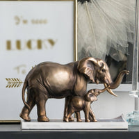 Mother and Calf Elephant Figurine Metal-Like Ornament Carved for Collectors, Shelf, Entryway, Living Room