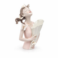 Elegant Floral Maiden Statue Figurine Elegant Girl Statue with Bouquet Tabletop Decorative Sculpture for Homeowners, Bookshelf