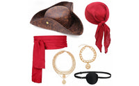 6 Pieces Halloween Pirate Accessory Set with Hat Layered Pirate Costume Accessories Theatrical Soft for Cosplayers