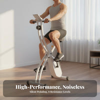 Installation-No-Assembly Foldable Exercise Bike Quiet Operation Folding Stationary Bike 8-Level Adjustable Resistance Foldable Indoor Cycle Wide Padded Saddle for Beginners, Women, Apartment Living, Office