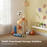 Exercise Mat and Ball Holder Heavy Duty Rolling Exercise Accessories Rack Space Saving Design Rolling Exercise Accessories Organizer for Families