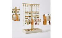 Jewelry Stand with Tray Metal Earring Holder Stand Adjustable Height Necklace Earring Organizer for Women, Girls, Dresser, Vanity, Bedroom