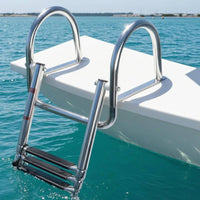 Mirror-Polished Boat Boarding Ladder Non-Slip Treads Folding Boat Ladder Curved Handrails Marine Accessory Cylindrical Frame
