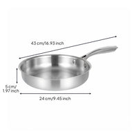 Induction Compatible Flat Bottom Stainless Steel Pan Uncoated Thick Stainless Steel Skillet Nonstick Uncovered Skillet Thickened for Stovetop