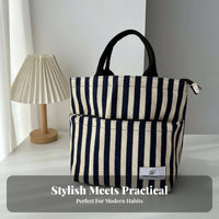 Striped closure Tote Large Capacity meal container bag adaptable for Shopping, Students