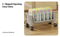 With casters Mobile Book trolley Space-Saving Multi-Tier Rolling Organizer Large Capacity book trolley Easy reach for Students, Children, educators, Study Room, Under Desk, Classroom, Library