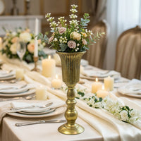 Decorative Fluted Goblet Vase Vintage Metal Vase with Pedestal Tall Stemmed Pedestal Urn Ribbed for Florists, Wedding Planners, Tabletop Display, Entryway Accent