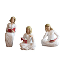 European-American Style Resin Craft Cute Blonde Hair Reading Girl Figurine Set of Three for Coffee Shop KTV Front Desk Tabletop Decoration