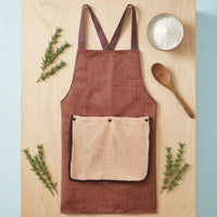 Detachable Wipe Cloth Cross-Back Apron Contrasting Trim Striped Apron Long Body Kitchen Wear Large Pockets