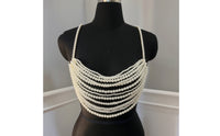Bridal Pearl Body Chain Layered Pearl Shoulder Chain Beaded Chest Harness Elegant for Performers