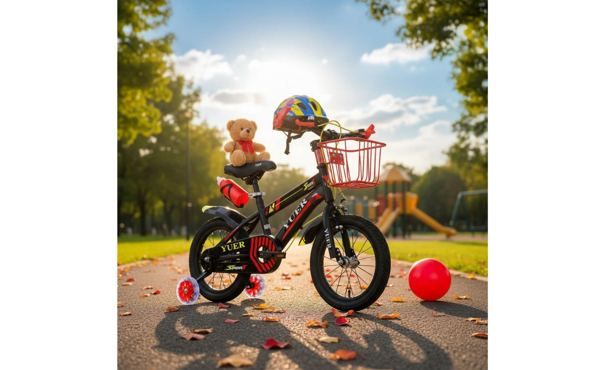 Comfortable Padded Saddle Kids Bike with Training Wheels High-Carbon Steel Frame Toddler Pedal Bike Stable Triangular Design for Toddlers, Beginners, Outdoor