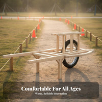 Antique Design Wheelbarrow Solid Wood Frame Single Wheel Wooden Cart Unicycle Push Cart for Families, Students, Company Outings, School Events