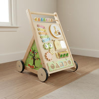 Wooden Infant Push Cart Develops Fine Motor Skills Multifunctional Activity Push Cart 8-in-1 Activities Wooden Push Toy for Young Children, Infants