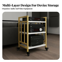 Large Capacity Multi-Tier Amplifier Stand Stable Steel Frame Mobile Audio Equipment Cabinet Easy Assembly Multi-Tier Equipment Shelf Heavy Duty for Audiophiles, Studio, Living Room