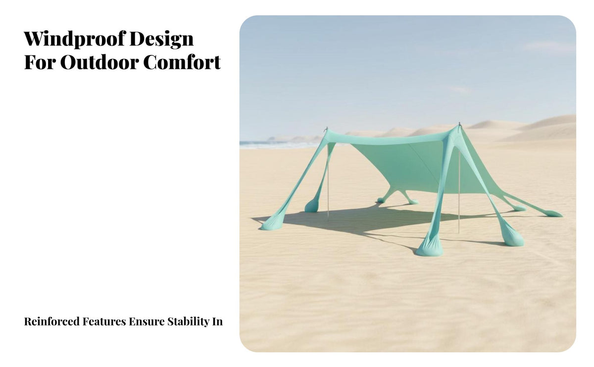 Quick Setup Sandbag Anchor Sunshade Windproof Design Pole and Sandbag Sunshade Adjustable Shade Beach Tent Includes Carry Bag for Beachgoers, Families, Camping, Picnics, Lakeside, Fishing Trips