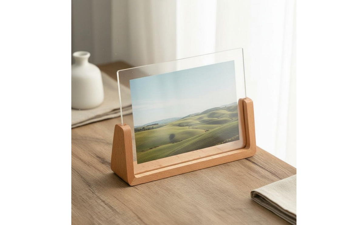Freestanding Design U-Shaped Wood Base Photo Frame Easy to Use Frameless Picture Holder for Desk Decor