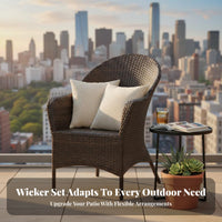 Rattan Chair and Table Set Waterproof Wicker Furniture Set with Glass Top Table Sun-Resistant Wicker Armchair for Homeowners, Garden, Hotel, Courtyard