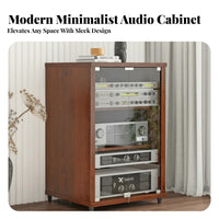High Load Capacity KTV Sound System Cabinet Heavy Duty Amplifier Rack Stand Stable Structure Home Theater Equipment Cabinet Tempered Glass Door for Audiophiles, Studio, Living Room