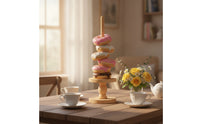 Donut Display Wooden Donut Stand Round Pastry Holder for Party Hosts, Parties
