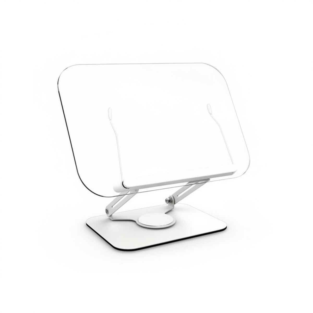 Acrylic Reading Stand with Metal Supports Hands Adjustable Book Stand with Rotating Base Non-Slip Holder for Desk, Learning