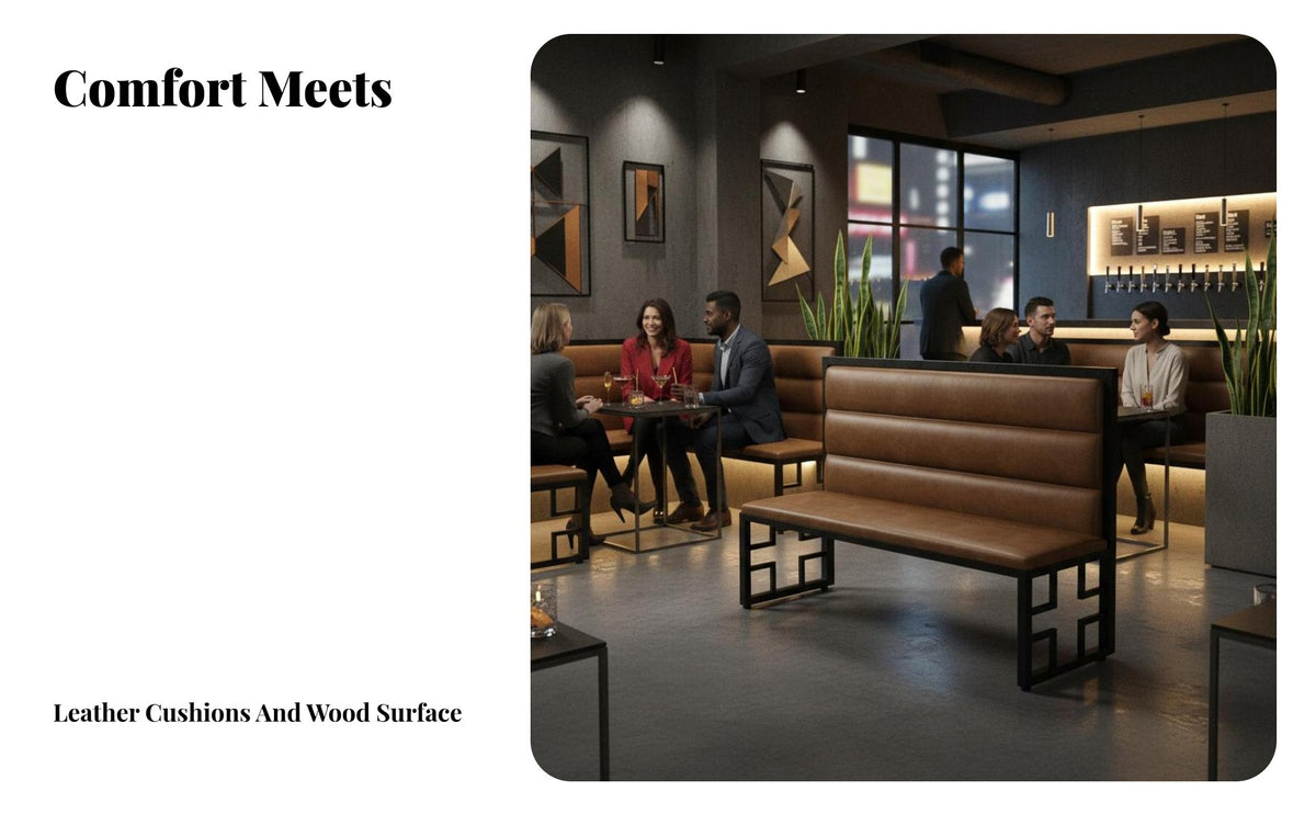 Upholstered Booth Bench Industrial Design Upholstered Bench and Table Set Sturdy Banquette Seating for Interior Designers, Restaurants, Pubs, Cafes