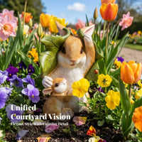 Tan and White Garden Bunny Sculpture Gift Idea Decor Piece Resin Bunny Statue Garden Rabbit Ornament