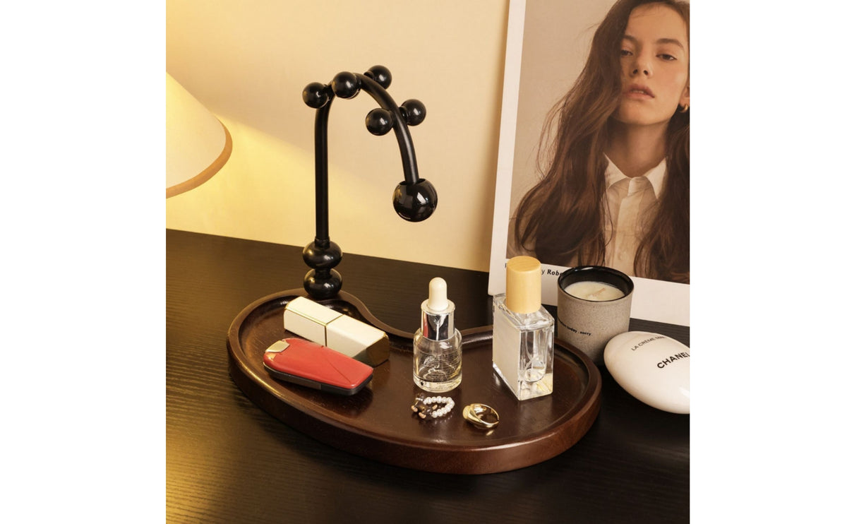 Dark Brown Desktop Organizer with Arch Arched Wooden Desk Organizer Decorative Wooden Vanity Tray Compact for Entryway Table, Bedroom