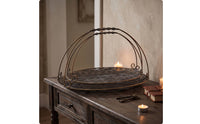 2 Pieces Wrought Iron Tray Vintage Decorative Tray with Handle Rustic Perforated Metal Basket for Tea Table