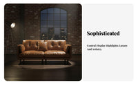 Straight-Line Leather Settee Italian Minimalist aesthetic Sofa Retro Design Living Room Furniture for Apartment Dwellers, Homeowners, Home, Study, Bedroom