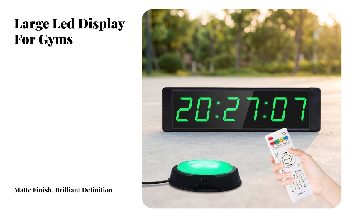 Multifunction Digital Gym Timer with Wireless Control Versatile Workout Clock with Hand Tap Button Portable Gym Timer with Wireless Control Bright for Athletes, Coaches, Fitness Studio