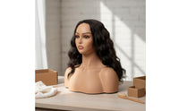 Female Manikin Head with Shoulders Pierced Ears Realistic Mannequin Head with Shoulders Solid Jewelry Display Mannequin for Salon