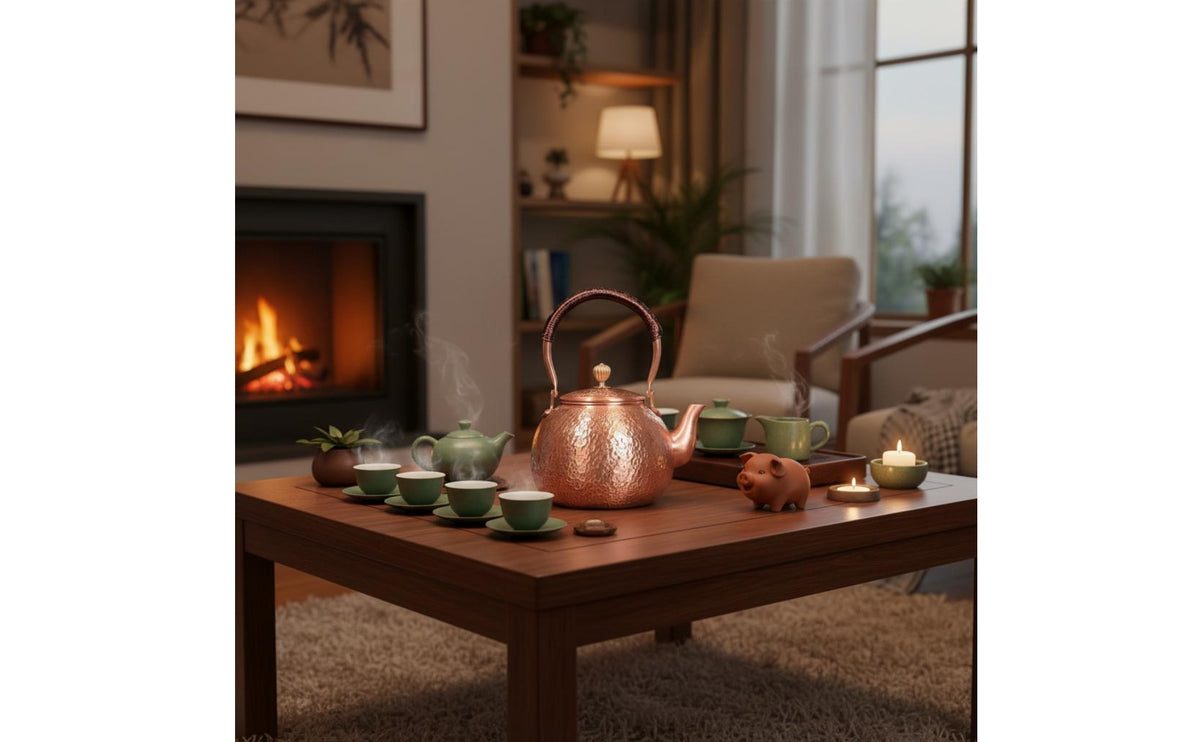 Large Capacity Hammered Copper Teapot Exposed Flame Safe Stovetop Tea Kettle Kitchenware for Home