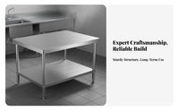 Rust-Resistant Stainless Steel Work Table Easy to Clean Commercial Kitchen Prep Table Versatile Stainless Steel Workbench Waterproof for Restaurant Owners, Professionals, Warehouse, Workshop, Laundry Room, Outdoor