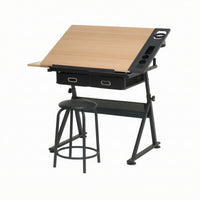 Drafting Table with Stool Tilting Drawing Desk with Stool Slanted for Architects