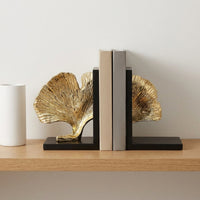 Ginkgo Leaf Bookends Textured Resin Bookends Stable Book Holders for Bookshelf, Living Room