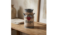 Galvanized Milk Can Vase Heart-Shaped Tag Home Decor Weathered