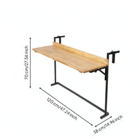 Foldable Balcony Bar Table Adjustable Railing-Mounted Table with Wood Tabletop Furniture Space-Saving Sturdy