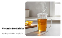 High Temperature Resistant Glass Mug with Handle and Straw Clear Large Capacity Glass Water Cup Easy to Clean for Women, Kitchen, Desktop