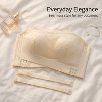 Strapless Bras for Women with Wire Push Up Support for Large Bust, Bandeau Style with Four Hook Closure and Full Coverage Cups, Backless Design
