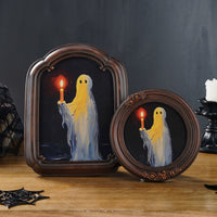 Halloween Cute Ghost Holding Candle Decorative Frame with Baroque Style