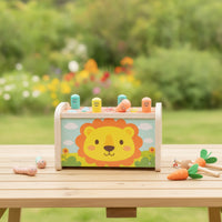 Multifunctional Lion Pounding Bench Hand-Eye Coordination Pounding Bench with Mallet Fine Motor Wooden Activity Box Educational for Preschoolers, Classroom