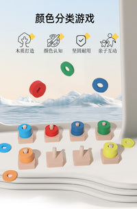Wooden Color Sorting Column Toy for Kids, Montessori Educational Toy